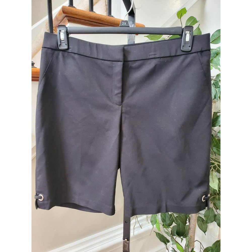 Rafaella Women's Solid Black Cotton Button Mid Rise Casual Curvy Shorts Size 12